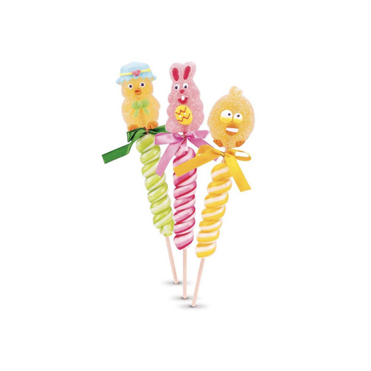 BRUISENDE, KLEURRIJKE TORNADO-LOLLIPOP MET FRUITPASTA (PER STUK) - PASEN